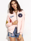 Pink New York Patch Bomber Jacket