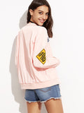 Pink New York Patch Bomber Jacket
