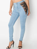 Mesh zig zag side detail high waist skinny jeans