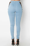 Mesh zig zag side detail high waist skinny jeans