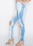 Festive paint bleach cutout high rise jeans