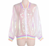 Sheer iridescent anime fashion bomber jacket