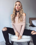 Sophia off the shoulder knotted sweater top