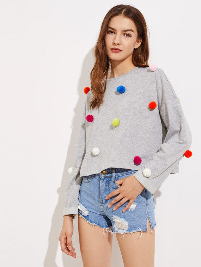 Pom Pom Detail Fashion Sweater Top