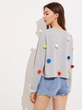 Pom Pom Detail Fashion Sweater Top