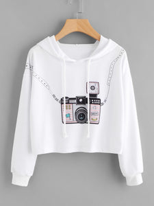 3D camera style fashion crop sweater