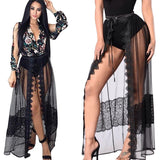"cameo" sheer lace detail open front maxi tie skirt