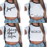 Ladies causal text killin it calvin super magic crop tshirt tops